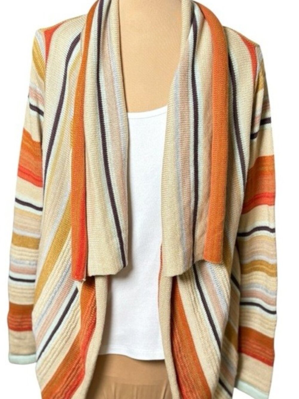 Goddis Striped Open Front Cardigan Draped Boho Knit Sweater M/L